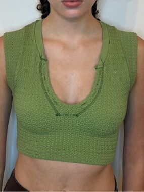 Urban Outfitters Light Olive Textured Scoop Crop Tank
